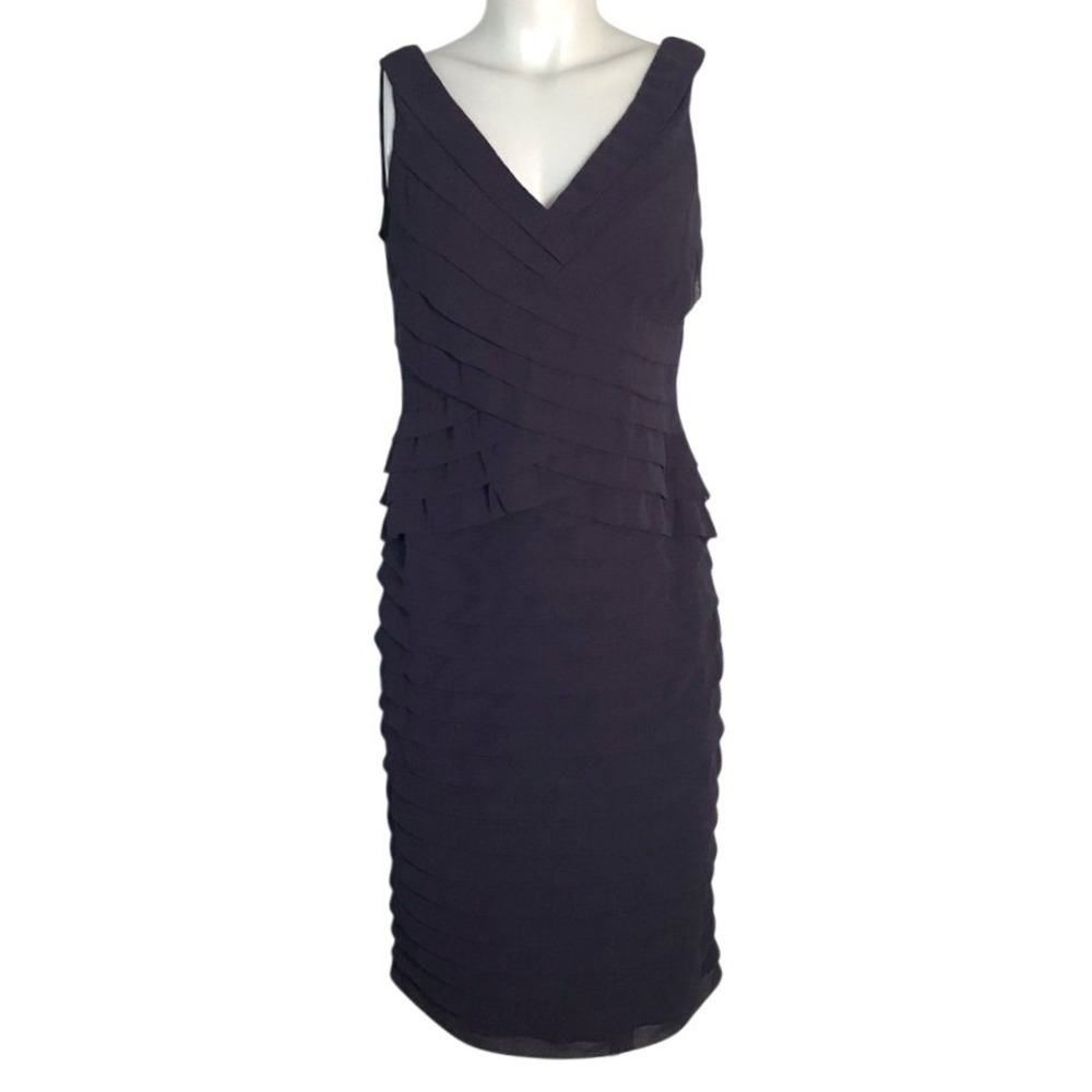 ADRIANNA PAPELL PURPLE LAYERED PLEAT SHEATH‎ DRESS
